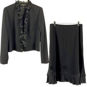 ESCADA 100% Wool Black Jacket Flowy Skirt Coordinates Suit Separates Set